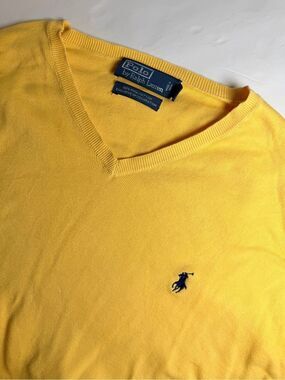 Polo Ralph Lauren Men's Pima Cotton V-Neck Sweater Size XL Yellow Knit Preppy